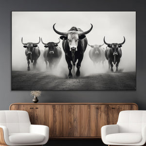 Texas Longhorn Wall Art Canvas Print, Framed Speckled Cow