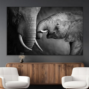 Elephant Family Wall Art Canvas, Framed Elephant Family