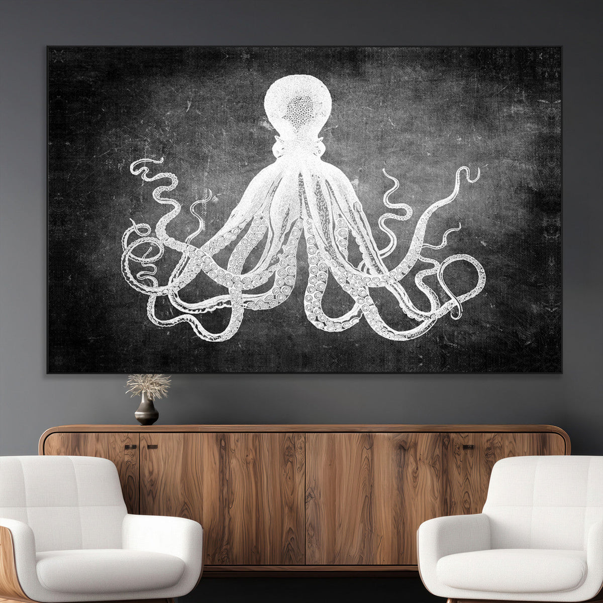 Black White Octopus Wall Art Canvas Print