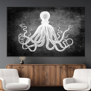 Black White Octopus Wall Art Canvas Print