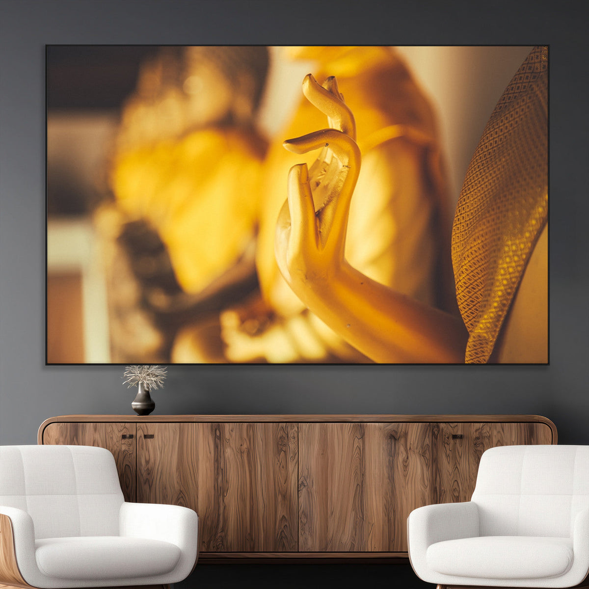 Gold Buddha Statue Hands Wall Art Canvas Print