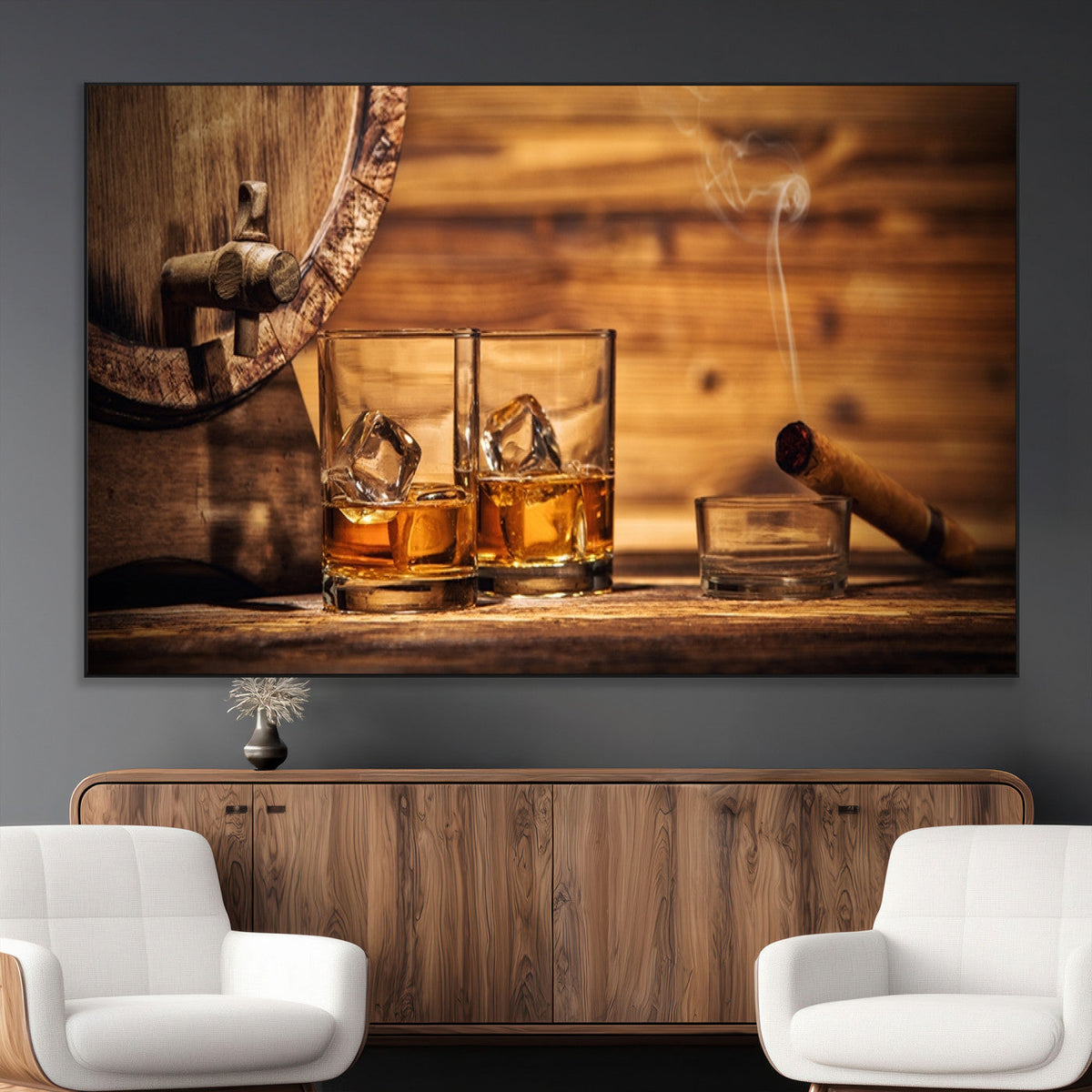 Rustic Whiskey and Barrel Canvas Print