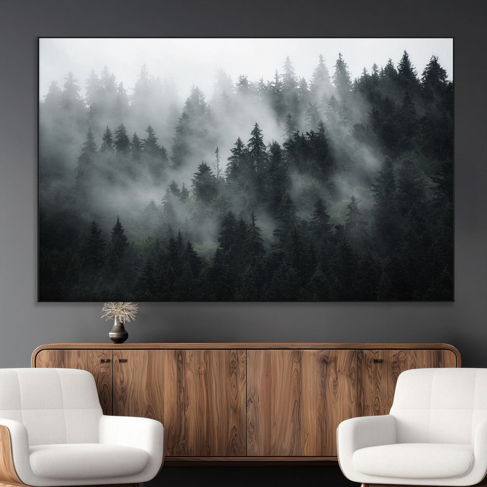 Foggy Forest Wall Art Canvas Print | 3 Panel Large Misty