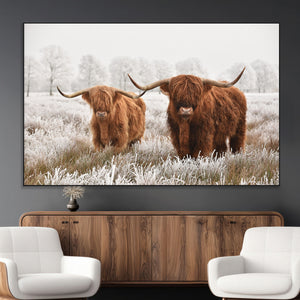 Longhorn Cattle Wall Art Canvas Print, Framed Farmhouse