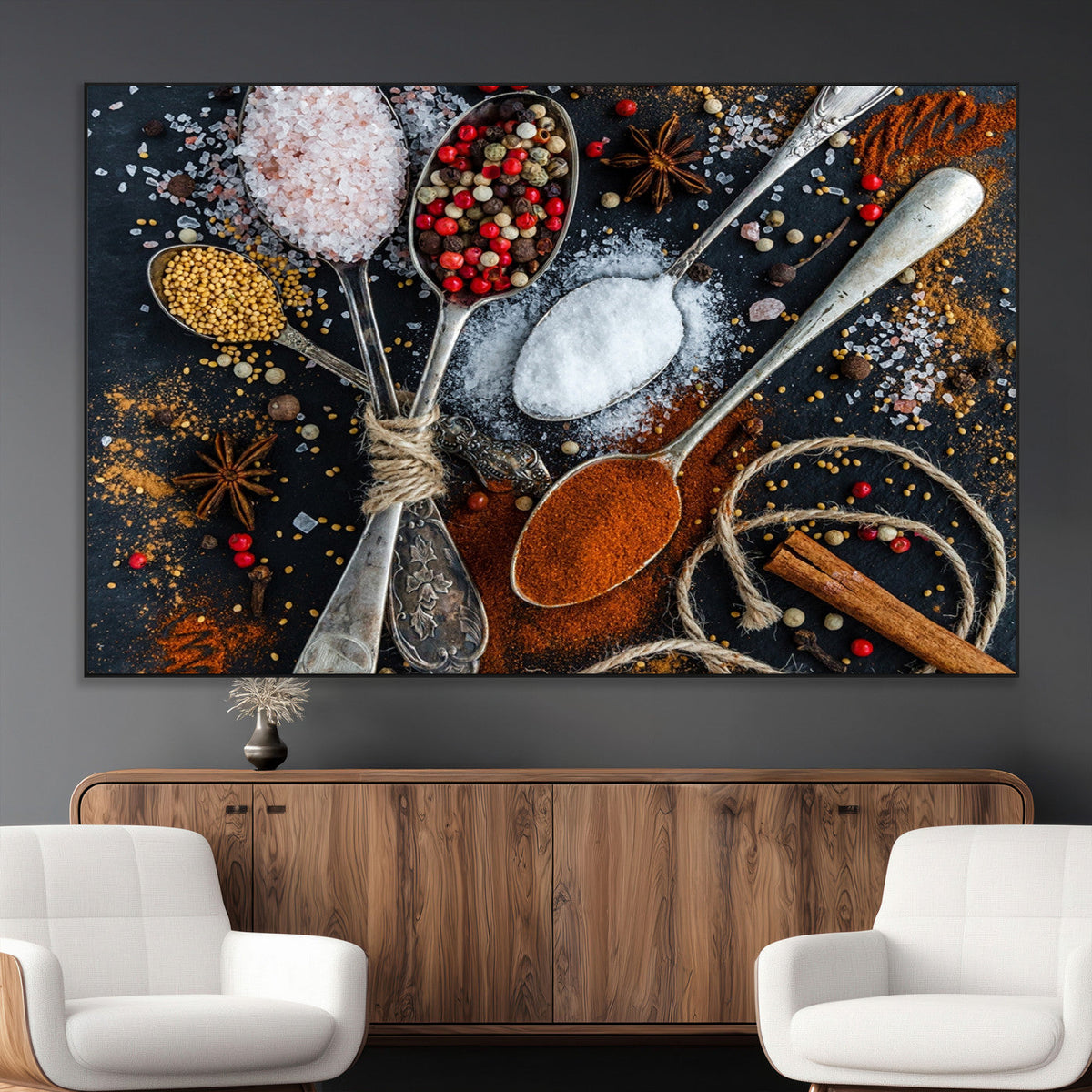 Spices and Seasonings Canvas Wall Art – Colorful Triptych