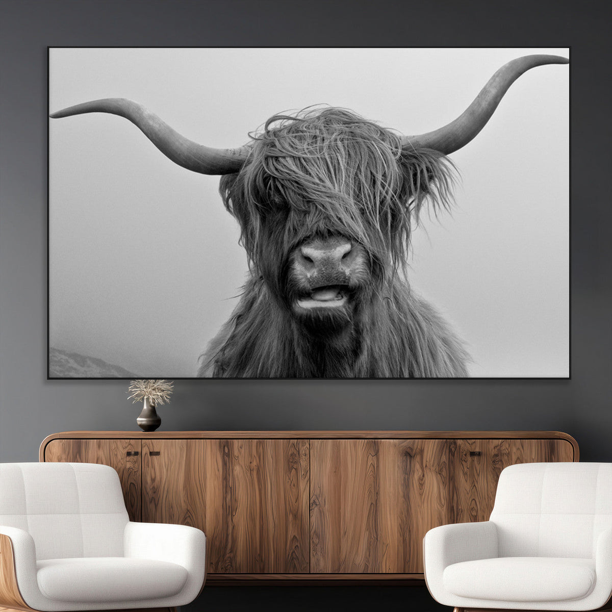 Texas Cow Wall Art Canvas, Texas Longhorn Cattle Canvas