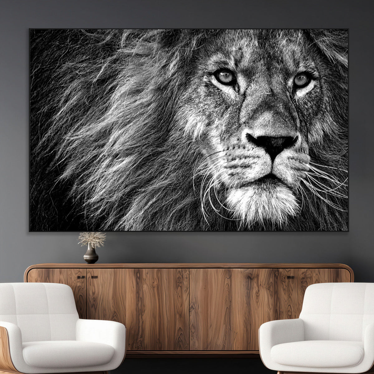 Black and White Lion Canvas Wall Art Print – Wildlife