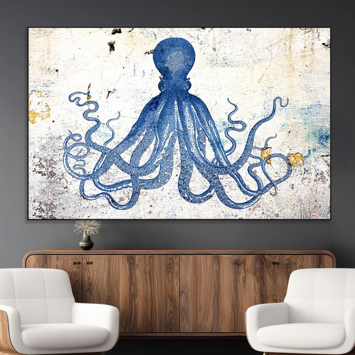 Octopus Canvas Wall Art | Coastal Marine Life Artwork for