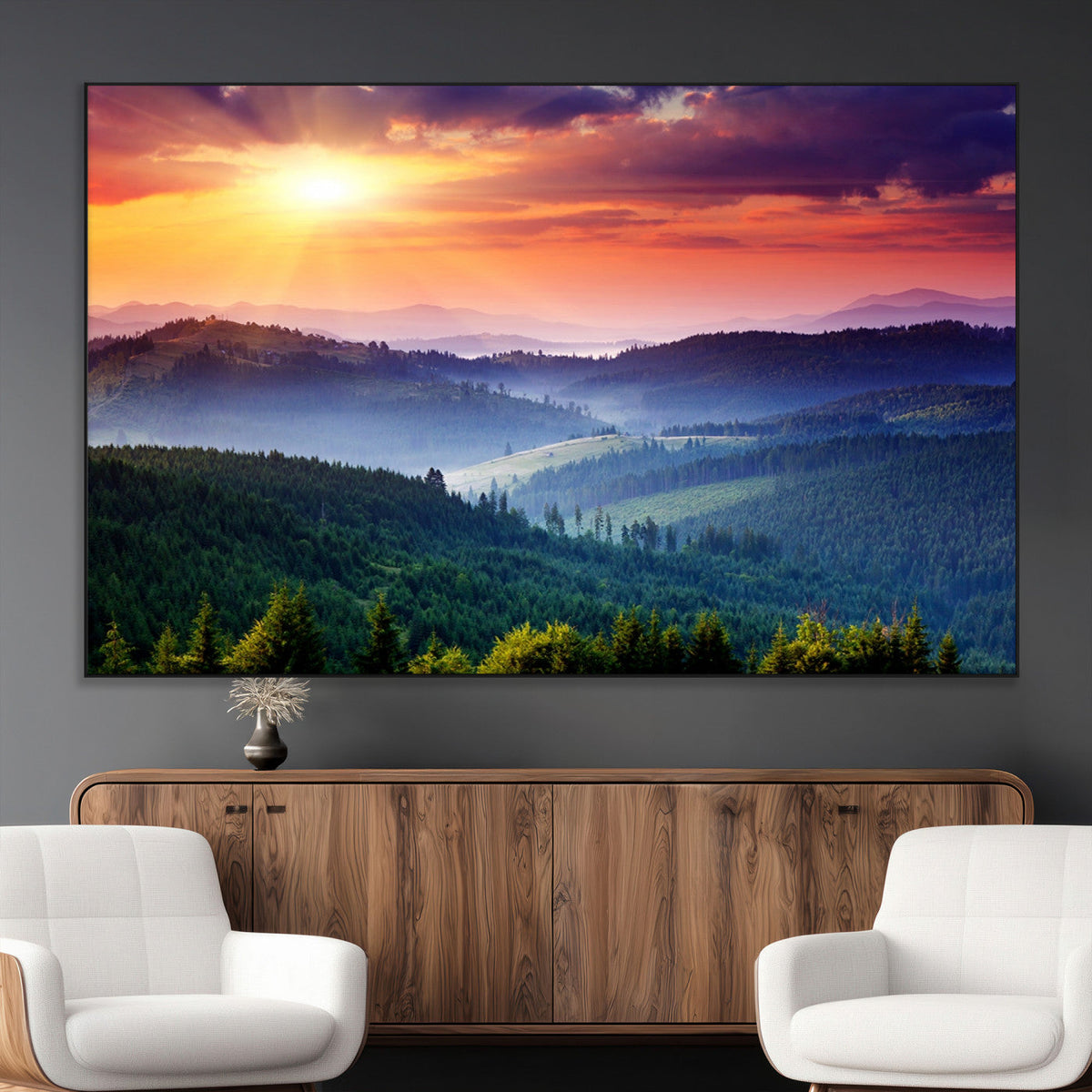 Mountain and Sunset Wall Art Canvas Print
