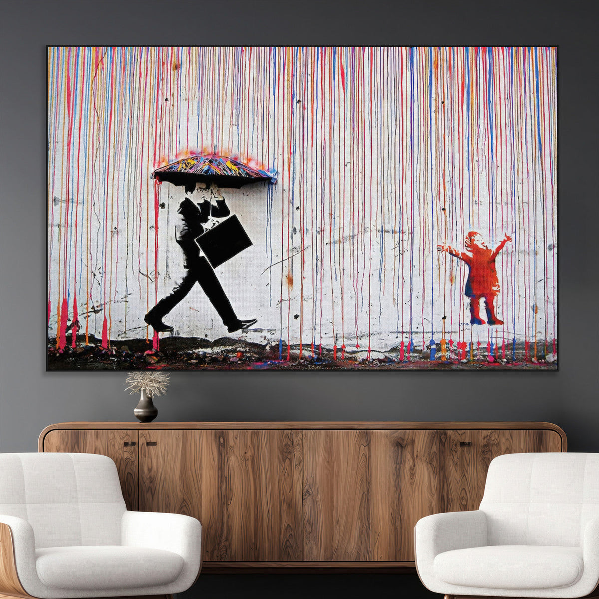 Banksy Wall Art Canvas Print, Framed Graffiti Art Picture