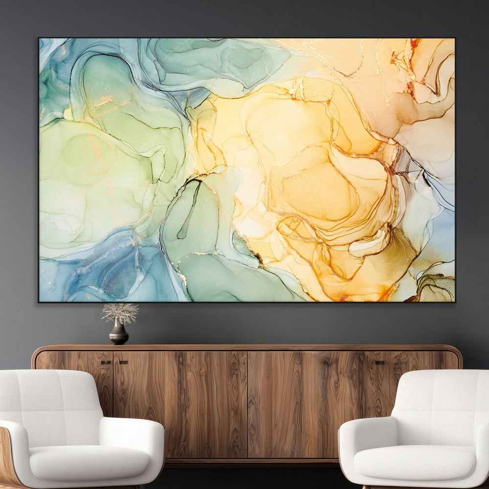 Green and Yellow Marble Fluid Effect Wall Art, Green and