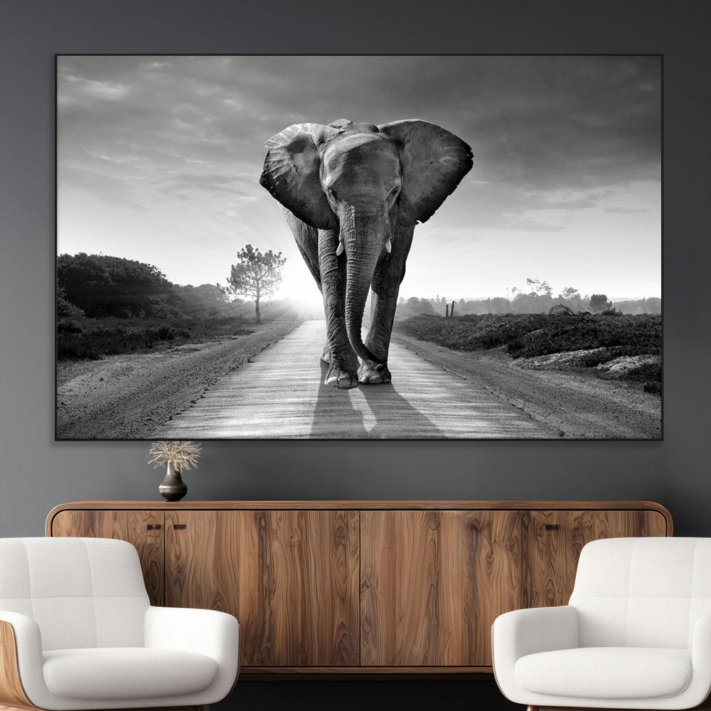 Black and White Elephant Wall Art Canvas Print
