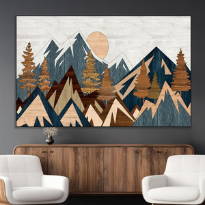 Abstract Wood Panel Effect Mountain Range Top Wall Art