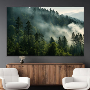 Misty Forest Wall Art Premium Canvas Print a Foggy and