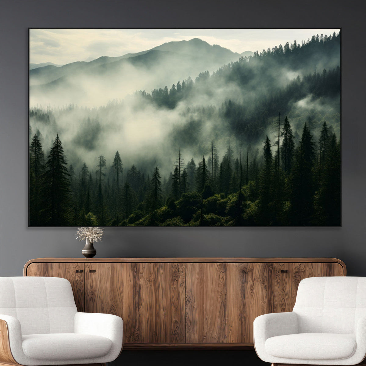 Captivating Misty Forest Wall Art Premium Canvas Print a
