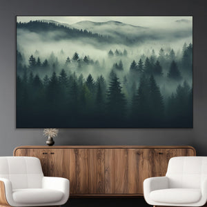 Misty Forest Wall Art Premium Canvas Print a Foggy and