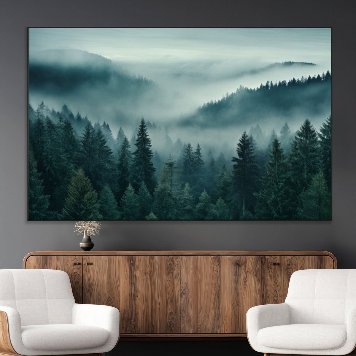 Captivating Misty Foggy Forest Wall Art Premium Canvas Print