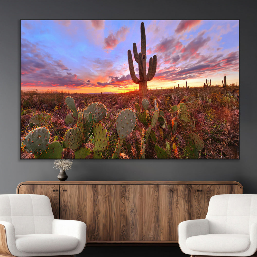 Arizona Desert Wall Art Canvas Print - Framed Deser Sunset
