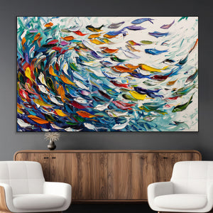 Modern Abstract Fish Shoal Wall Art Canvas Print, Colorful