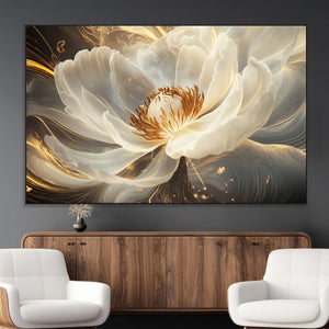 Gold Floral Wall Art Canvas Print, Framed Modern Flower Art