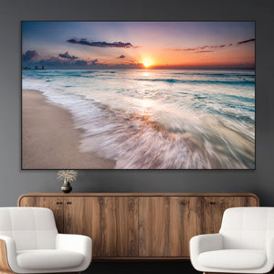 Sunset Beach Wall Art – Soothing Coastal Landscape, Ready to
