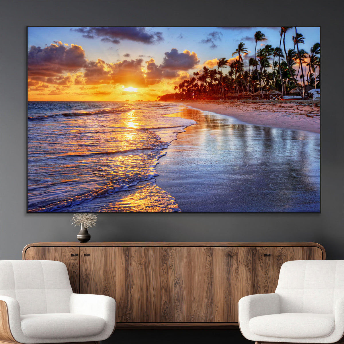 Serene Beach Sunset Wall Art Canvas- Coastal Seascape Print
