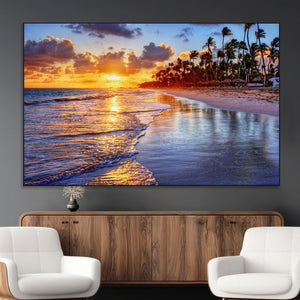 Serene Beach Sunset Wall Art Canvas- Coastal Seascape Print