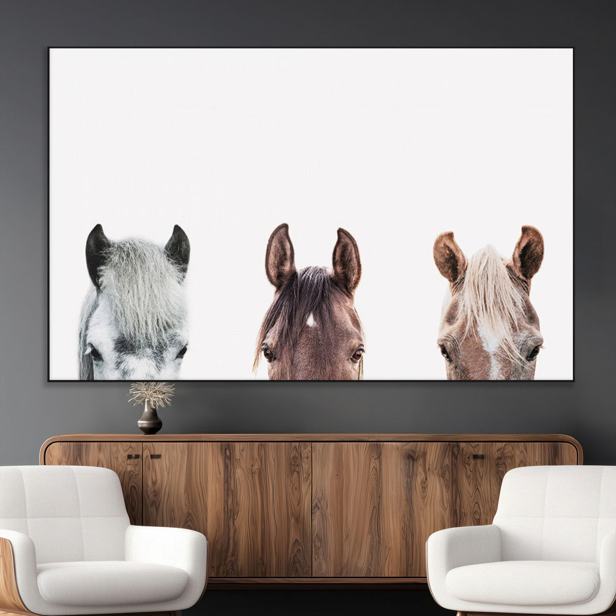 Horse Wall Art - Minimalist Horse Triptych Wall Art – Modern