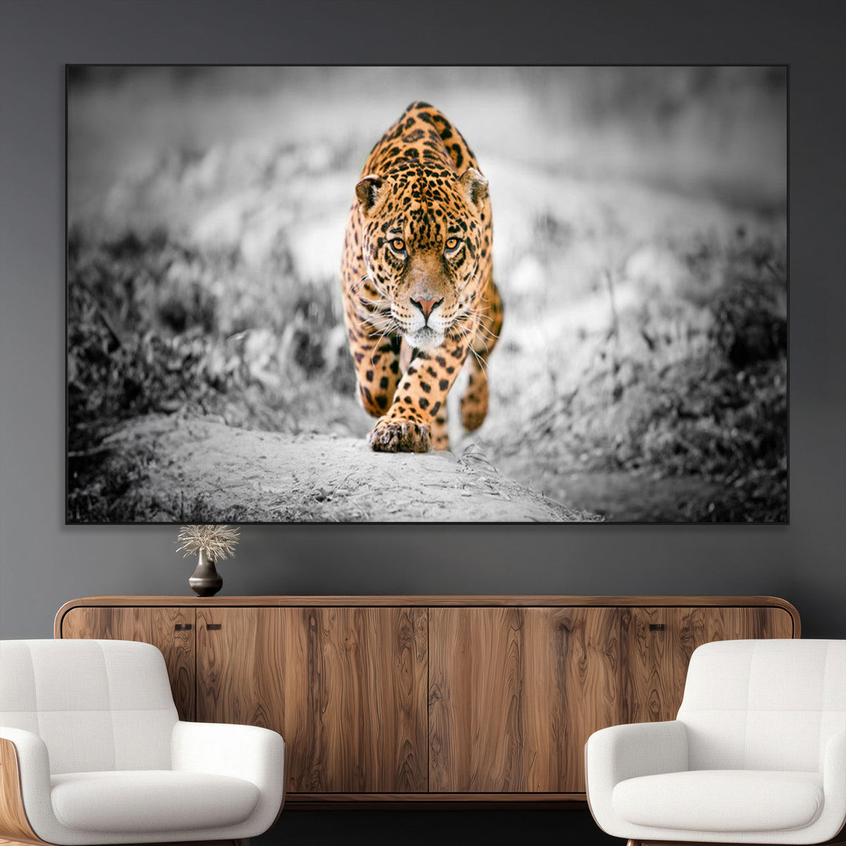 Jaguar Wall Art Canvas Print - Majestic Big Cat in Focused