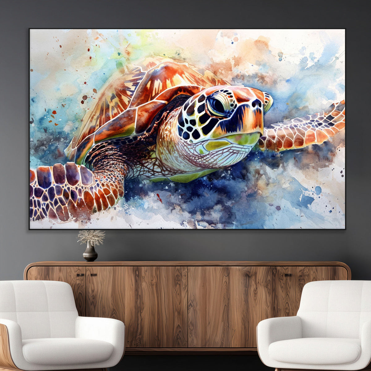 Watercolor Sea Turtle Wall Art Canvas Print - Vibrant Ocean