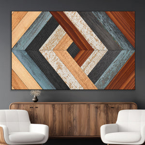 Geometric Wood Art Wall Decor Canvas Print, Rustic Wooden