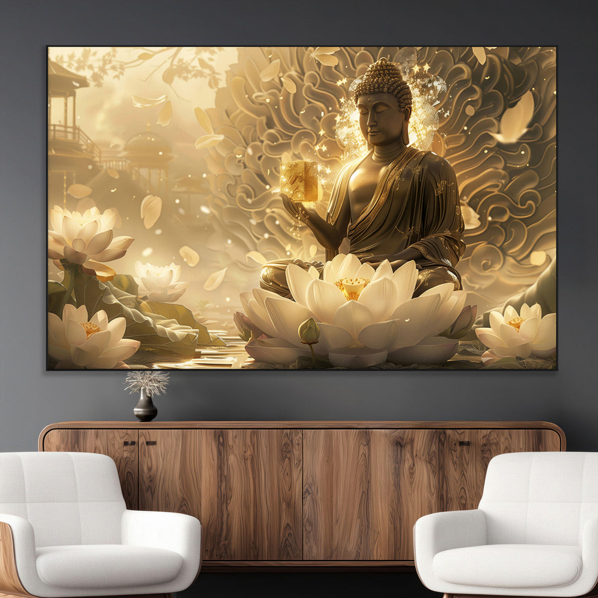 Golden Buddha Wall Art | Yoga Room Decor and Meditation Room