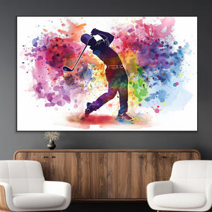 Colorful Golfer Swing Wall Art Canvas Print - Ready to Hang,