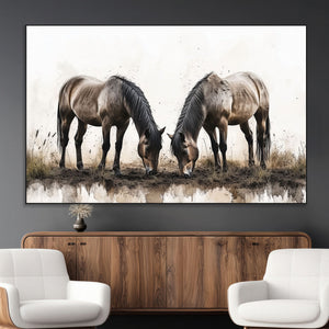 Chines Ink Style Horses Wall Art Canvas Print