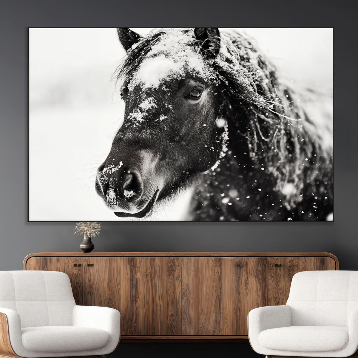 Framed Black and White Horse Wall Art | Ready to Hang and
