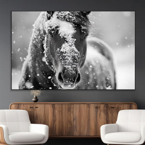 Black and White Horse Winter Wall Art | Ready to Hang and