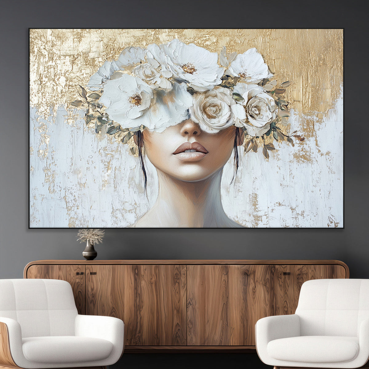 Golden Petal Wall Art - Canvas Print Flower Head Woman