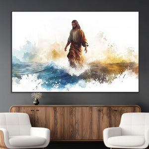 Watercolor Jesus Walking Wall Art Print, Jesus Water Canvas