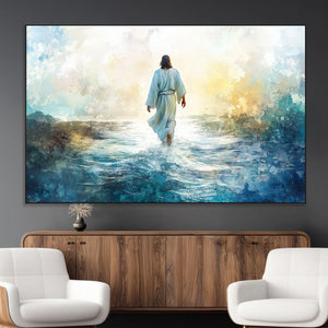 Watercolor Jesus Walking on Water Canvas Print, Christian