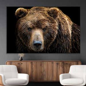 Grizzly Brown Bear Canvas Wall Art, Wildlife Animal Canvas