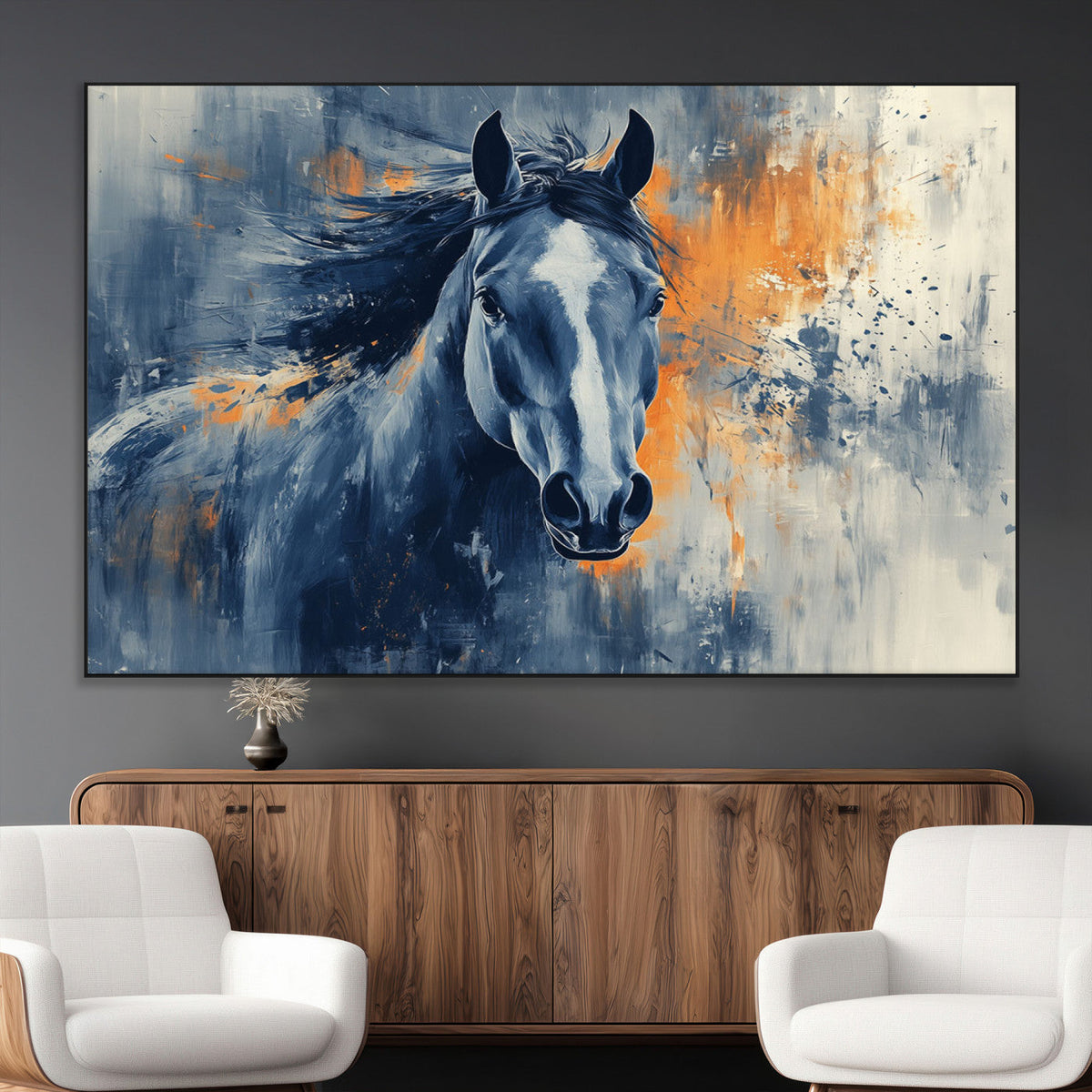 Abstract Blue Horse Wall Art Print Canvas | Horse Wall Art