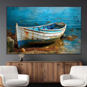 Vintage Boat on Tranquil Waters | Coastal Wall Art for
