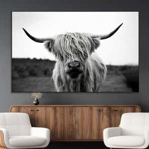 Highland Cow Wall Art | Black and White Farmhouse Decor |