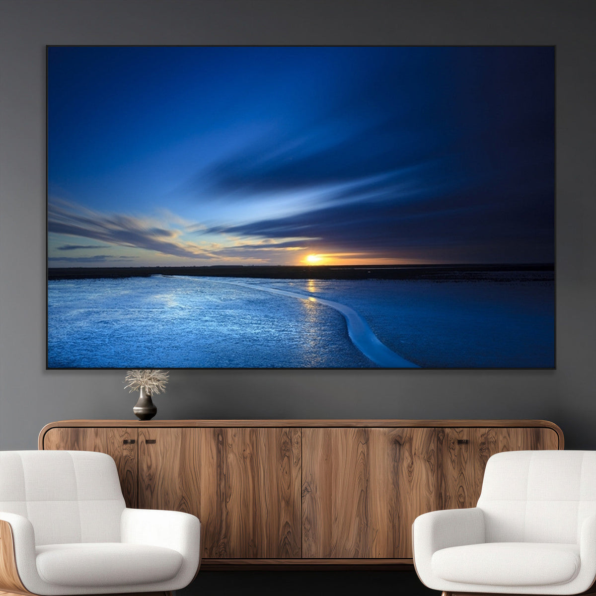 Blue Sunset Ocean Canvas Wall Art Print – Serene Coastal