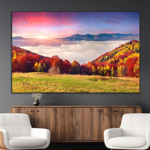 Autumn Mountain Foggy Landscape Wall Art Canvas Print |