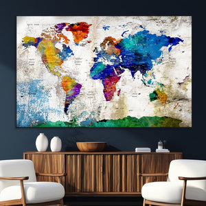 World Map Canvas Print – Framed Travel Map Wall Art for