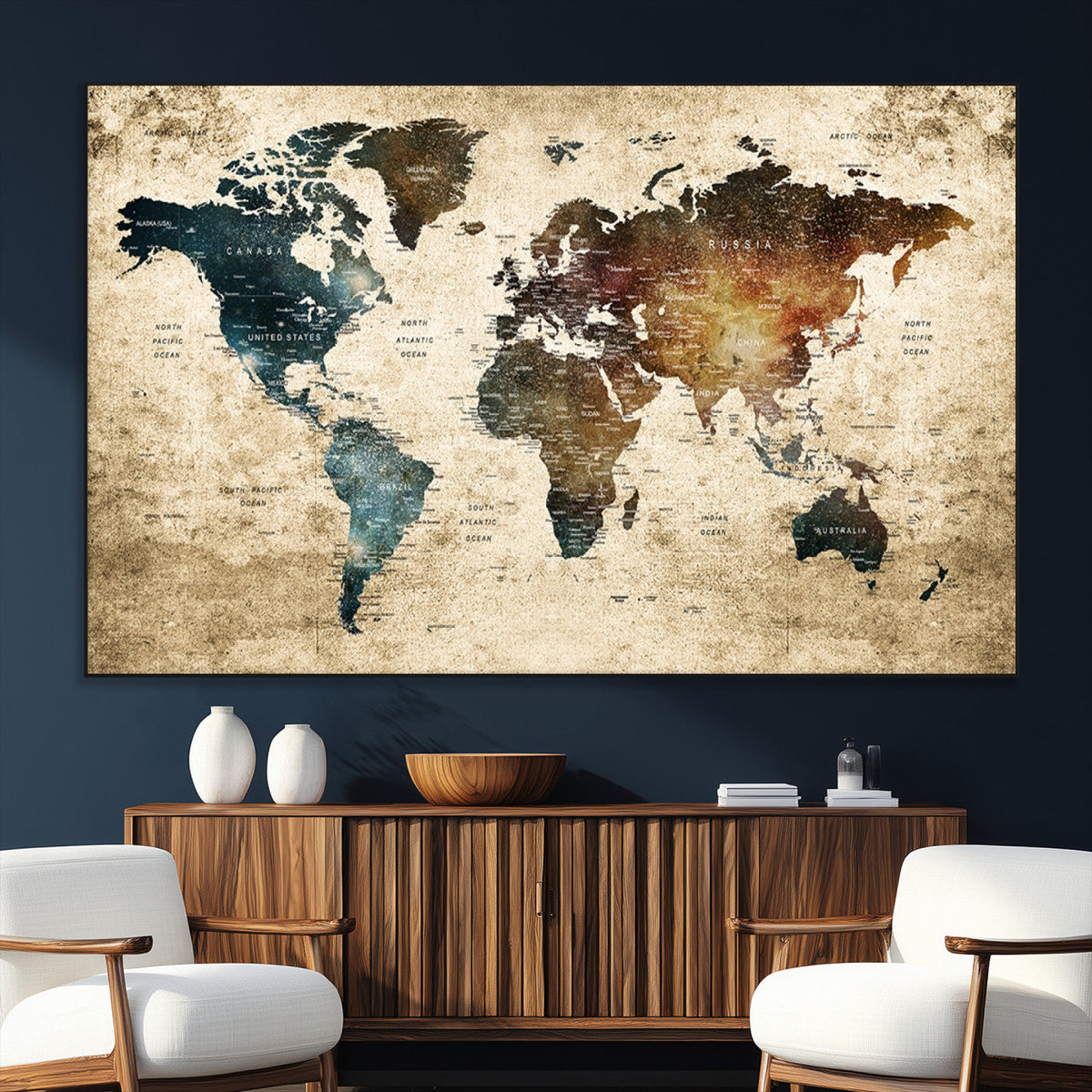 World Map Canvas Print – Detailed Map of the World Wall Art
