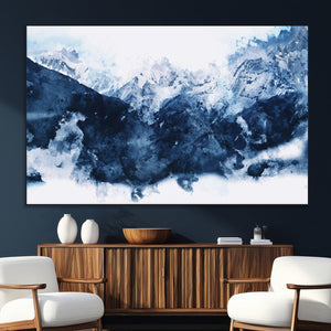 Abstract Blue Mountain Canvas Wall Art – Modern Triptych