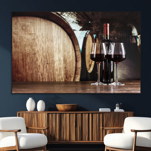 Wine and Barrel Wall Art Canvas Print