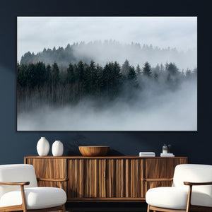 Autumn and Misty Trees in the Forest Wall Art Canvas Print,